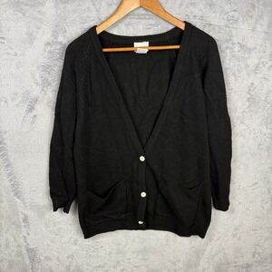 Vtg FaBE Women's Black Wool Cardigan Sweater Large Old Money Quiet Luxury